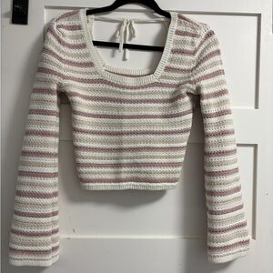 Hollister Cream and Pink Striped Sweater